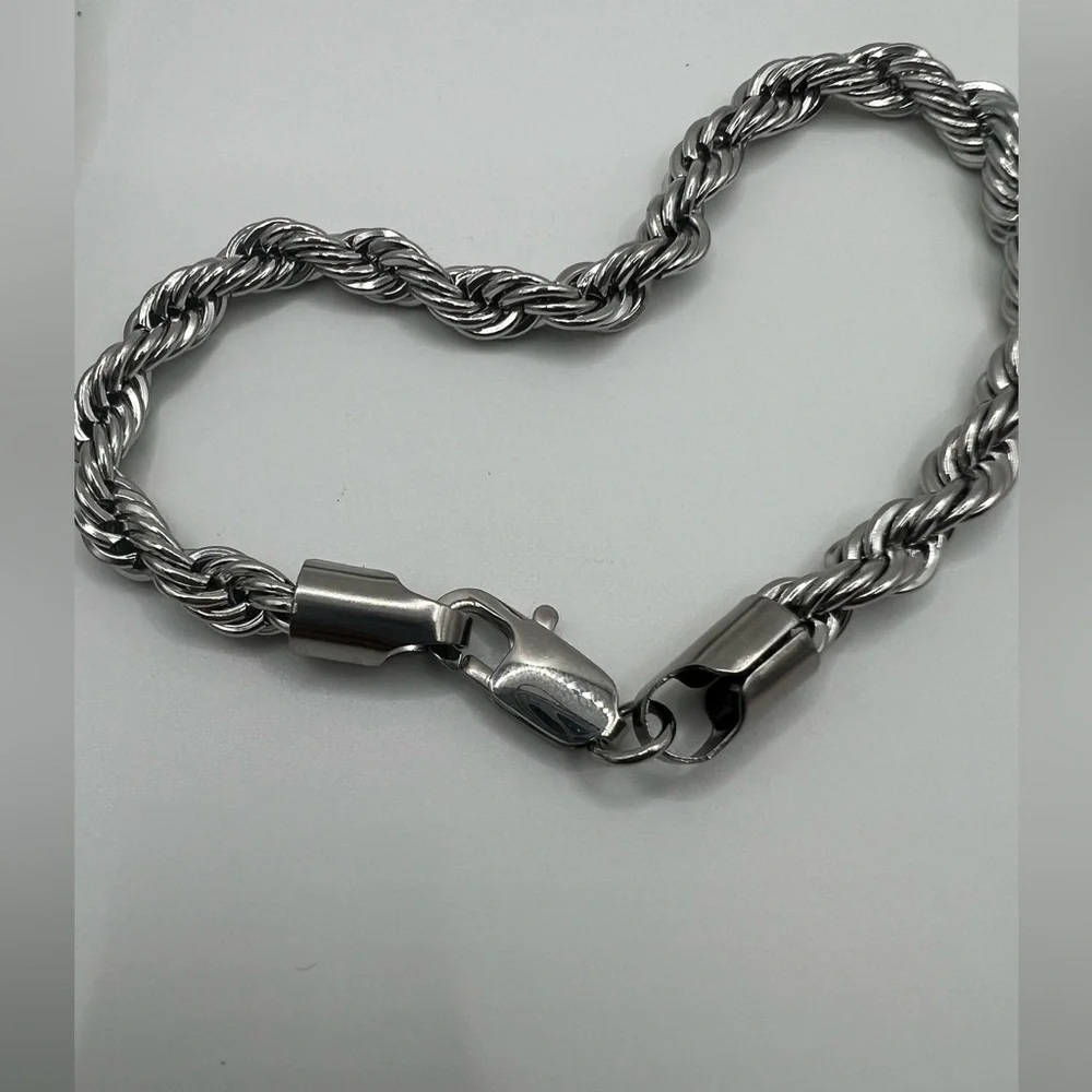 Men's Silver Rope Chain Bracelet, stainless steel